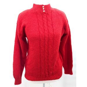 Sterling Harris Red Pearl Detail Mock Neck Vintage Acrylic Sweater Size Small